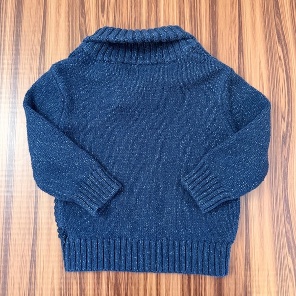 Cable Knit Shawl Collar Sweater Cat & Jack Toddler Boys Navy Blue Marled 18M - Picture 2 of 4